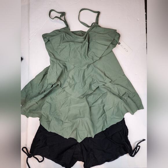 New Olive Green Black Swimsuit with Shorts Tankini Modest Bathing Suit Size XS - Picture 5 of 12